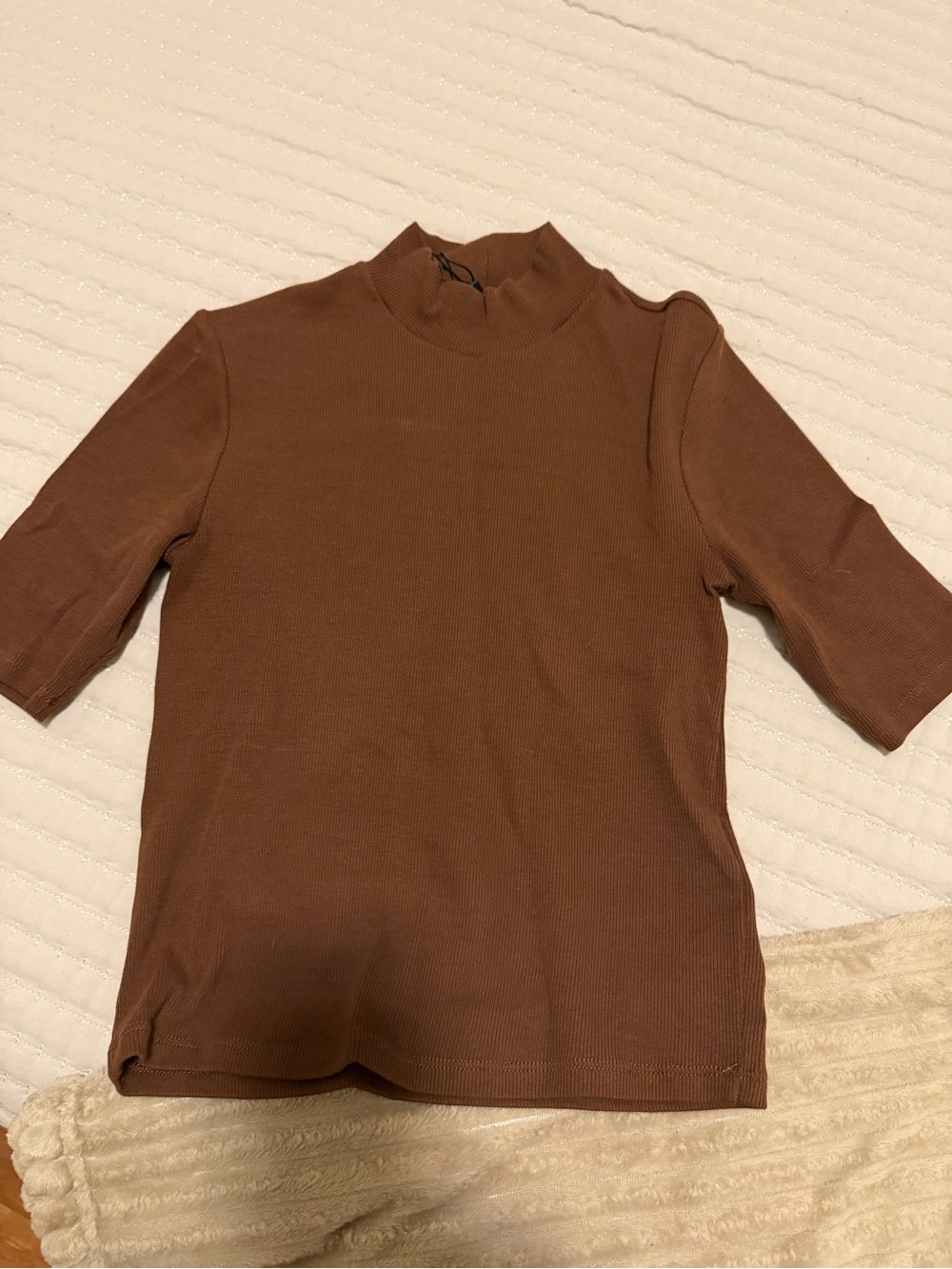 Zara Women's  Brown Mock Neck Short Sleeve Top